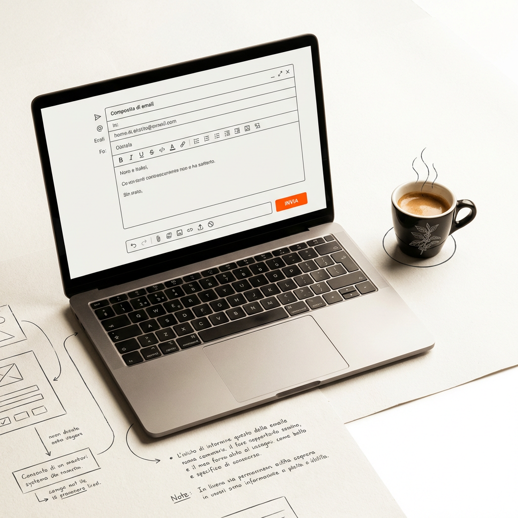 Laptop + email + caffè