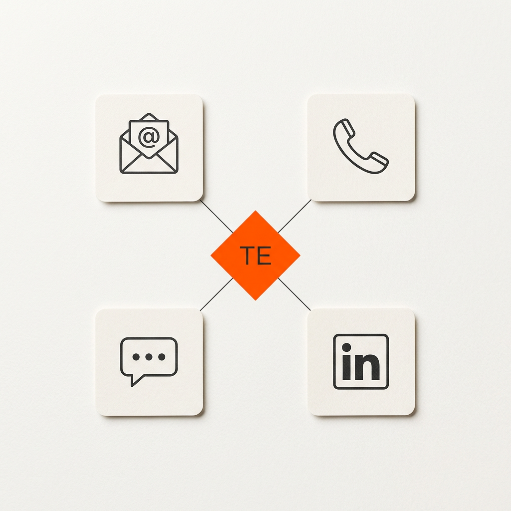 Schema outbound multicanale: 4 canali convergono in un nodo centrale